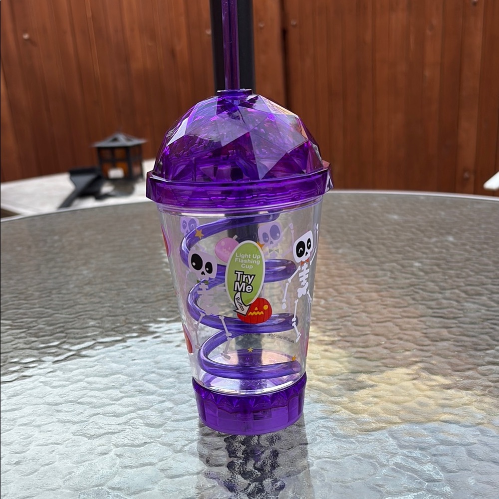 NWOT Purple Skeleton Flashing Lights Tumbler with Straw (batt incld)